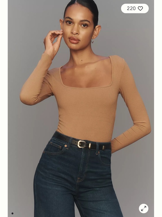l*space Tops - L*Space Amore Long-Sleeve Square-Neck Bodysuit In Camel NWT Small
